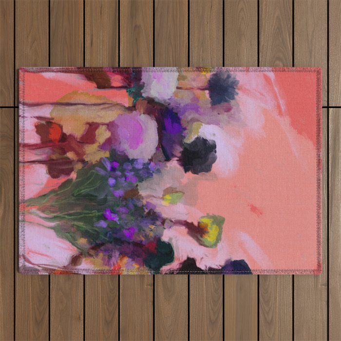 floral pink abstract Outdoor Rug Gallery Image 1