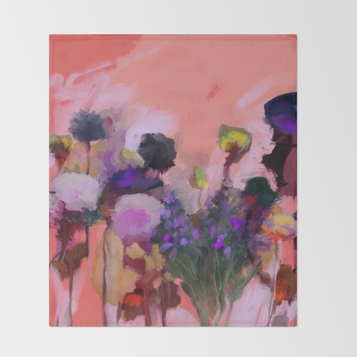 floral pink abstract Throw Blanket Gallery Image 2