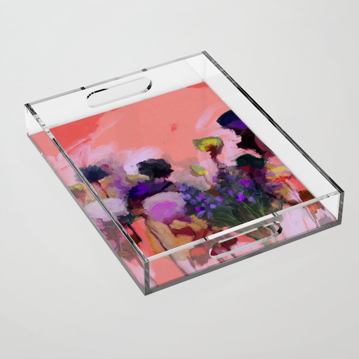 floral pink abstract Acrylic Tray Gallery Image 1