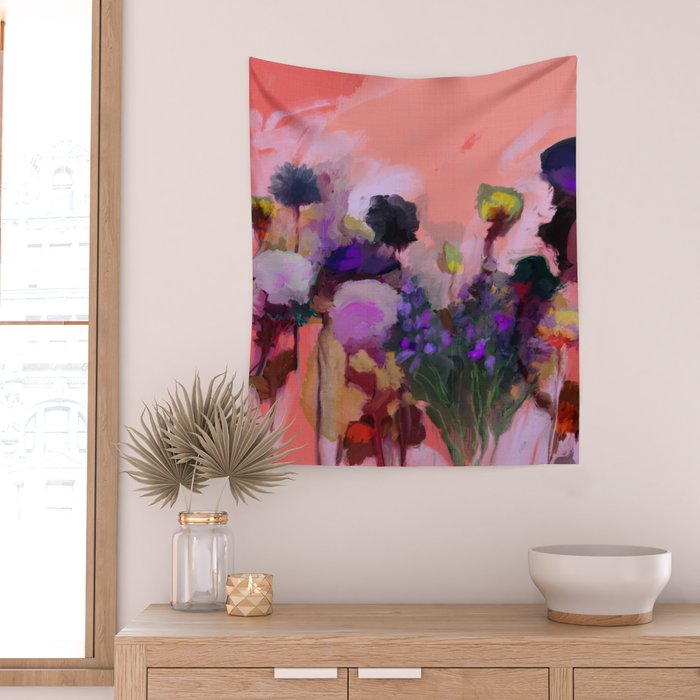 floral pink abstract Wall Tapestry Gallery Image 2