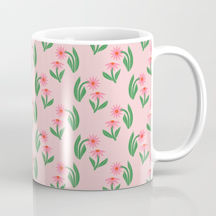 Pink Daisy Pattern - Pink Coffee Mug Gallery Image 1