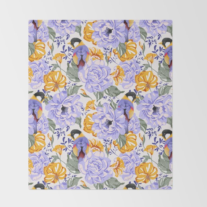 Colorful birds in garden flowers YL Throw Blanket Gallery Image 2