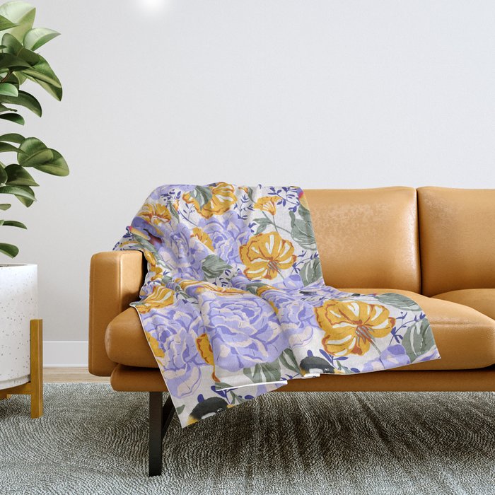 Colorful birds in garden flowers YL Throw Blanket Gallery Image 1