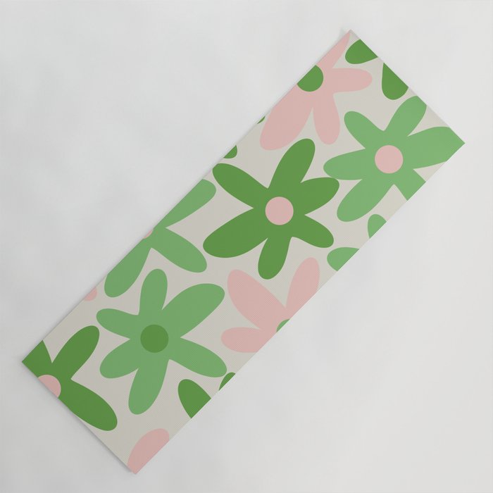 Flower Market Valencia Cute Retro Modern Floral Lime Green and Light Pink Yoga Mat Gallery Image 1