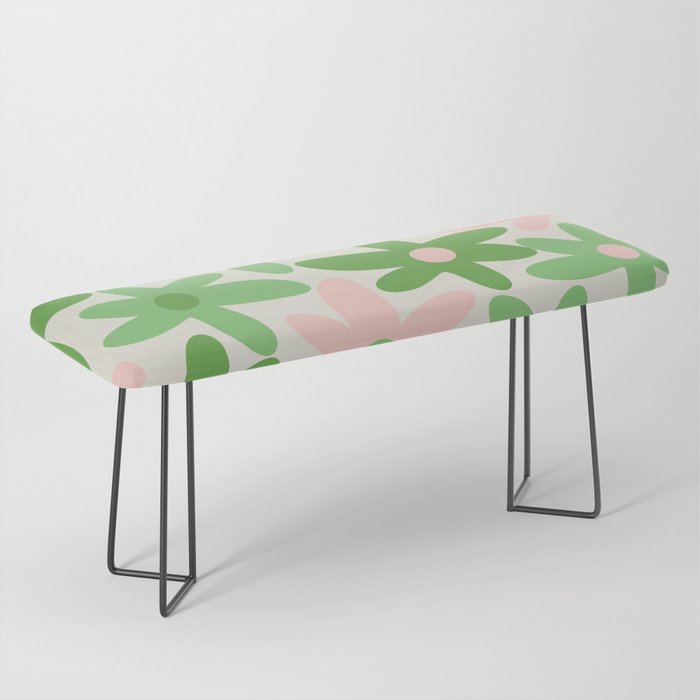 Flower Market Valencia Cute Retro Modern Floral Lime Green and Light Pink Bench Gallery Image 1