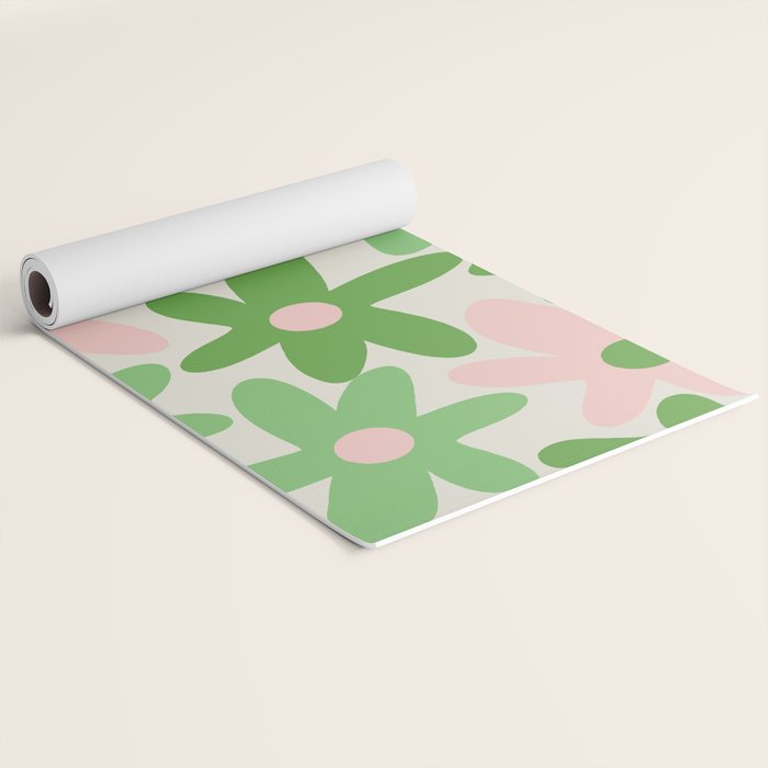 Flower Market Valencia Cute Retro Modern Floral Lime Green and Light Pink Yoga Mat Gallery Image 2