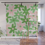Flower Market Valencia Cute Retro Modern Floral Lime Green and Light Pink Wall Mural Gallery Image 1