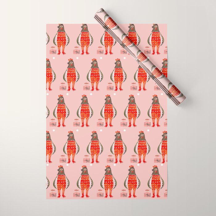 Christmas Chicken - illustration Wrapping Paper Gallery Image 1