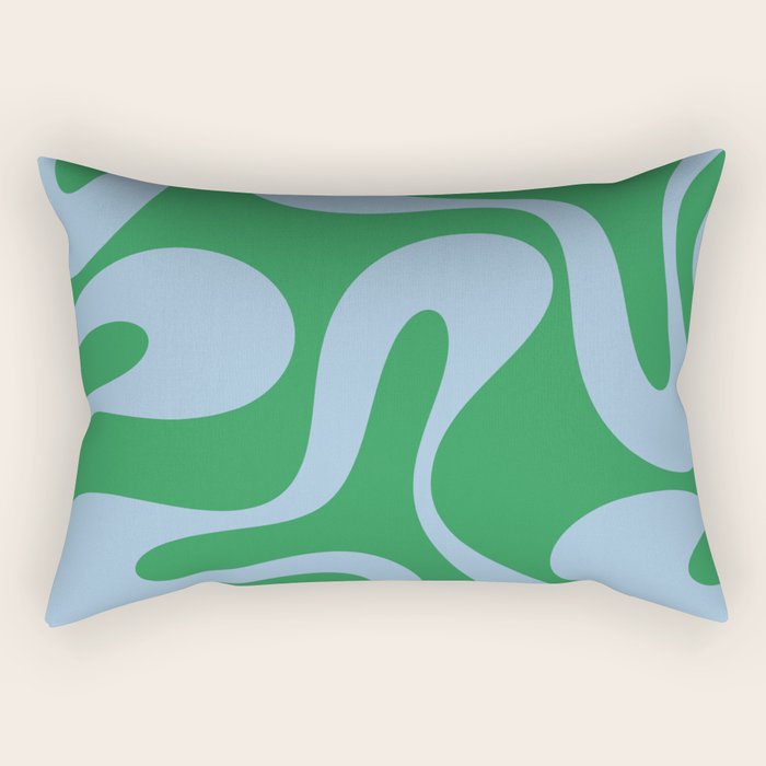 Soft Curves Retro Contemporary Abstract Pattern in Green and Light Blue Rectangular Pillow Gallery Image 2