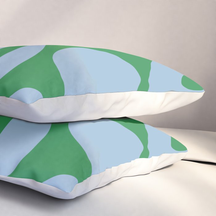 Soft Curves Retro Contemporary Abstract Pattern in Green and Light Blue Pillow Sham Gallery Image 3