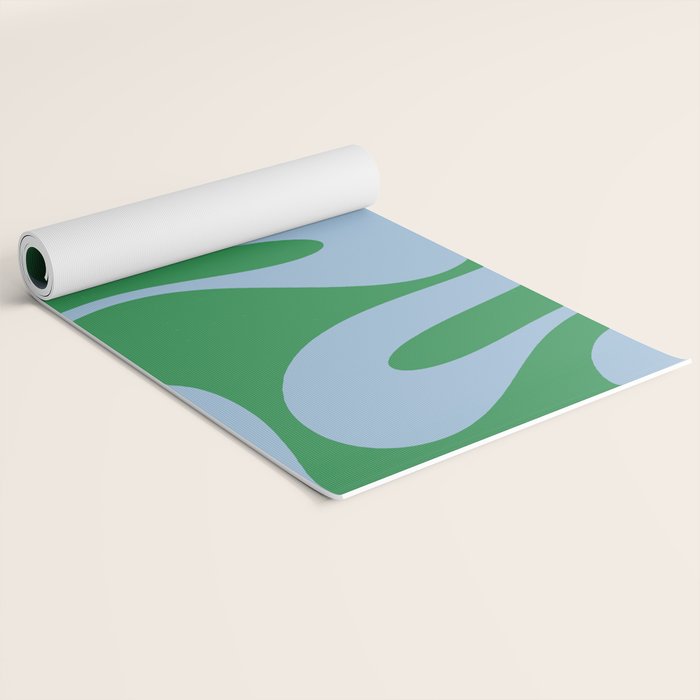 Soft Curves Retro Contemporary Abstract Pattern in Green and Light Blue Yoga Mat Gallery Image 2