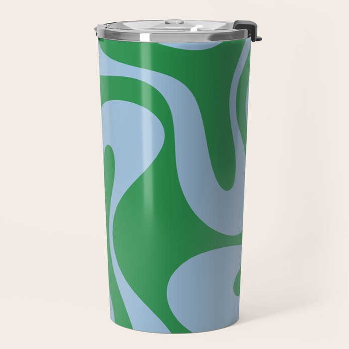 Soft Curves Retro Contemporary Abstract Pattern in Green and Light Blue Travel Mug Gallery Image 2