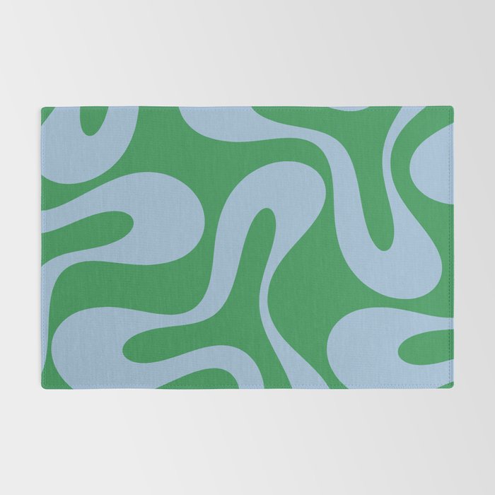 Soft Curves Retro Contemporary Abstract Pattern in Green and Light Blue Rug Gallery Image 2