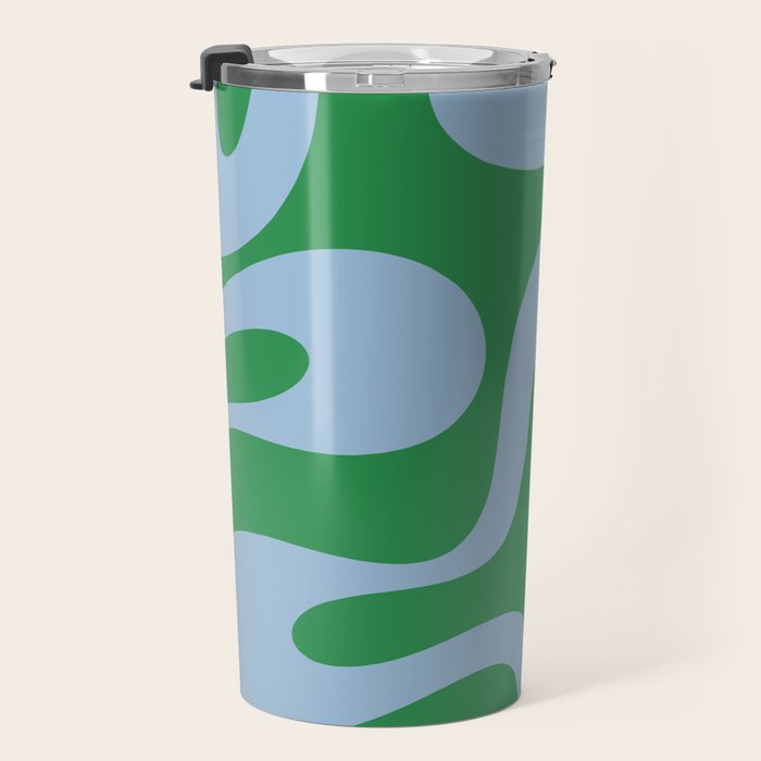 Soft Curves Retro Contemporary Abstract Pattern in Green and Light Blue Travel Mug Gallery Image 3