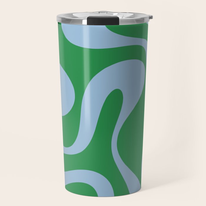 Soft Curves Retro Contemporary Abstract Pattern in Green and Light Blue Travel Mug Gallery Image 1