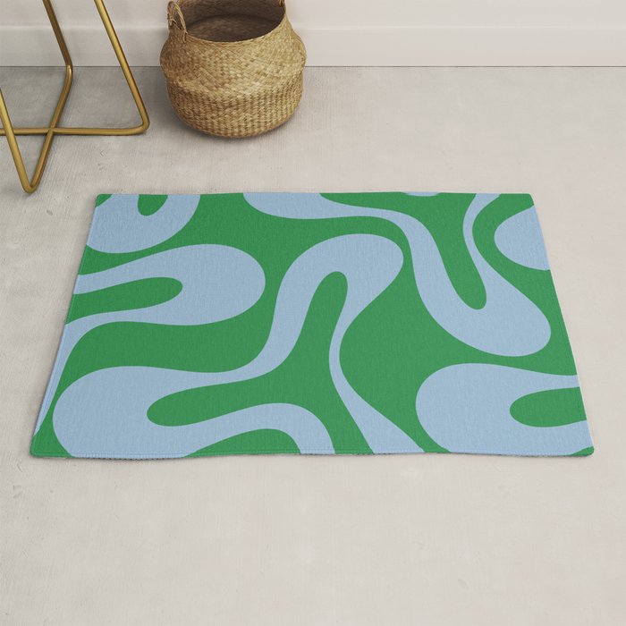 Soft Curves Retro Contemporary Abstract Pattern in Green and Light Blue Rug Gallery Image 1