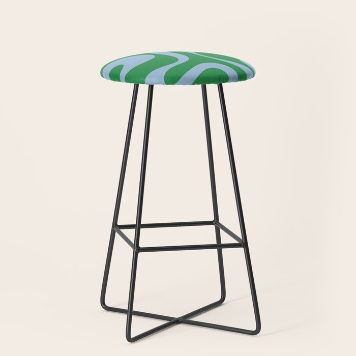 Soft Curves Retro Contemporary Abstract Pattern in Green and Light Blue Stool Gallery Image 1