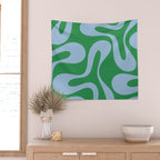 Soft Curves Retro Contemporary Abstract Pattern in Green and Light Blue Wall Tapestry Gallery Image 2