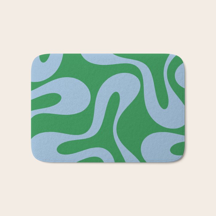 Soft Curves Retro Contemporary Abstract Pattern in Green and Light Blue Bath Mat Gallery Image 1