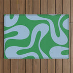 Soft Curves Retro Contemporary Abstract Pattern in Green and Light Blue Outdoor Rug Gallery Image 1