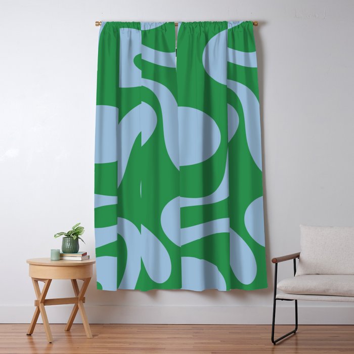 Soft Curves Retro Contemporary Abstract Pattern in Green and Light Blue Window Curtain Gallery Image 1