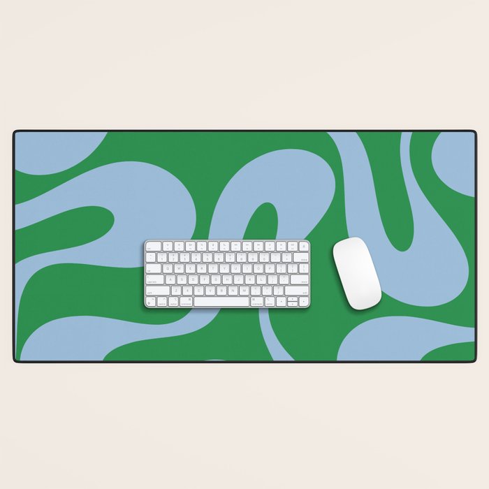Soft Curves Retro Contemporary Abstract Pattern in Green and Light Blue Desk Mat Gallery Image 1