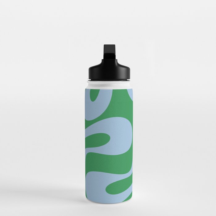Soft Curves Retro Contemporary Abstract Pattern in Green and Light Blue Water Bottle Gallery Image 3