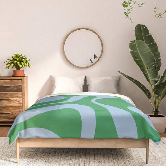 Soft Curves Retro Contemporary Abstract Pattern in Green and Light Blue Comforter Gallery Image 3