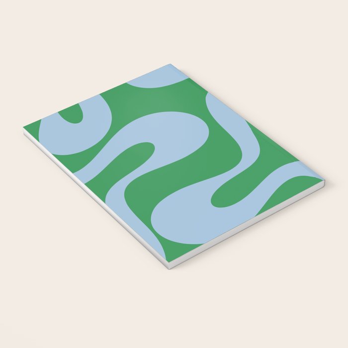 Soft Curves Retro Contemporary Abstract Pattern in Green and Light Blue Notebook Gallery Image 3