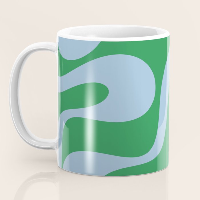Soft Curves Retro Contemporary Abstract Pattern in Green and Light Blue Coffee Mug Gallery Image 3