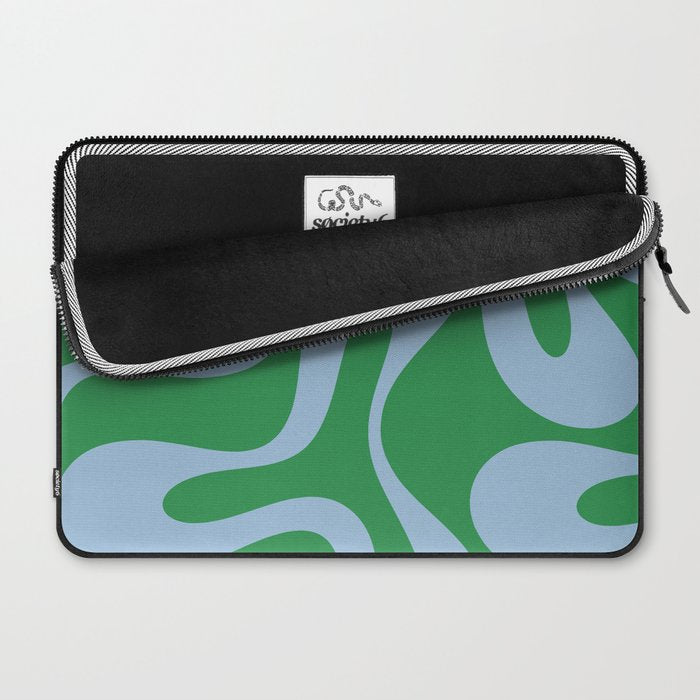 Soft Curves Retro Contemporary Abstract Pattern in Green and Light Blue Laptop Sleeve Gallery Image 2