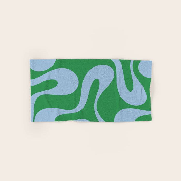 Soft Curves Retro Contemporary Abstract Pattern in Green and Light Blue Bath Towel Gallery Image 1