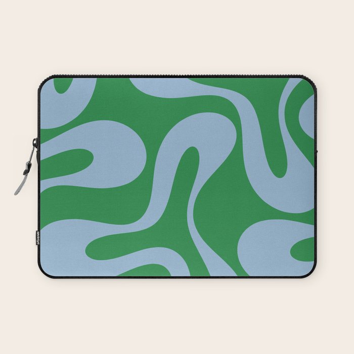 Soft Curves Retro Contemporary Abstract Pattern in Green and Light Blue Laptop Sleeve Gallery Image 1