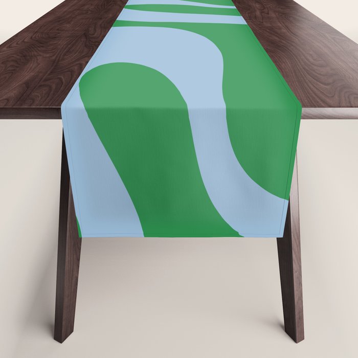 Soft Curves Retro Contemporary Abstract Pattern in Green and Light Blue Table Runner Gallery Image 1