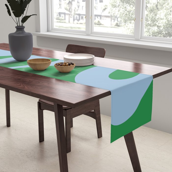 Soft Curves Retro Contemporary Abstract Pattern in Green and Light Blue Table Runner Gallery Image 2