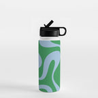 Soft Curves Retro Contemporary Abstract Pattern in Green and Light Blue Water Bottle Gallery Image 1