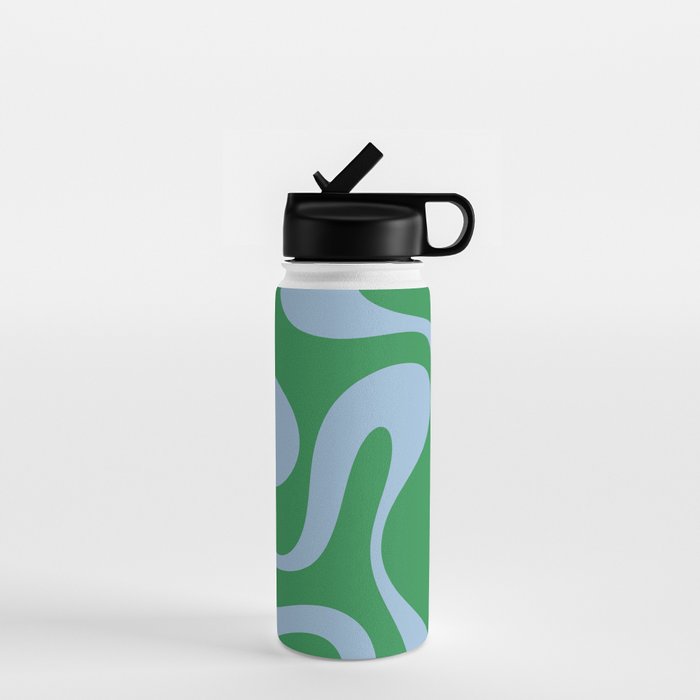 Soft Curves Retro Contemporary Abstract Pattern in Green and Light Blue Water Bottle Gallery Image 1