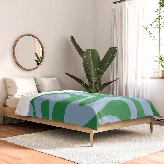 Soft Curves Retro Contemporary Abstract Pattern in Green and Light Blue Comforter Gallery Image 2
