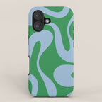 Soft Curves Retro Contemporary Abstract Pattern in Green and Light Blue iPhone Case Gallery Image 1