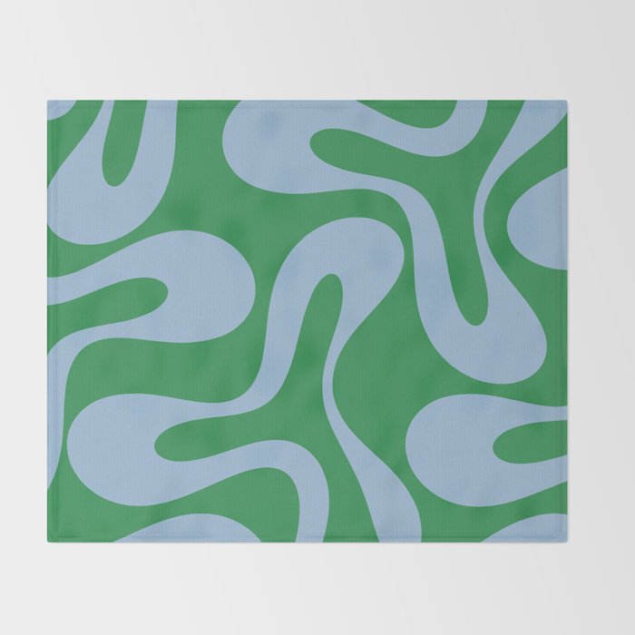 Soft Curves Retro Contemporary Abstract Pattern in Green and Light Blue Throw Blanket Gallery Image 2