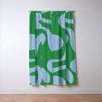 Soft Curves Retro Contemporary Abstract Pattern in Green and Light Blue Window Curtain Gallery Image 3