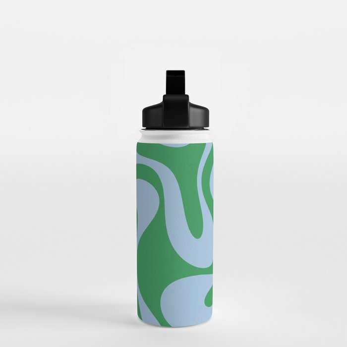 Soft Curves Retro Contemporary Abstract Pattern in Green and Light Blue Water Bottle Gallery Image 2