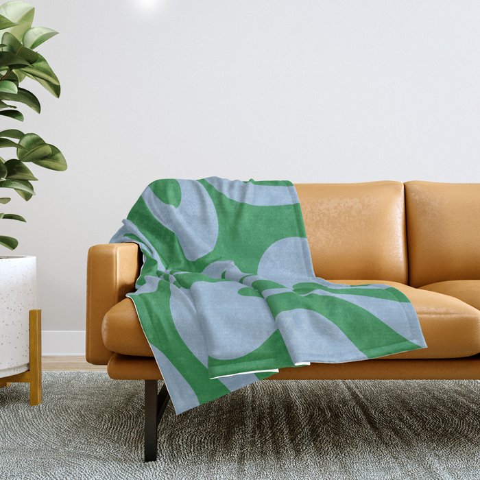 Soft Curves Retro Contemporary Abstract Pattern in Green and Light Blue Throw Blanket Gallery Image 1