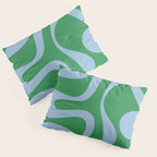 Soft Curves Retro Contemporary Abstract Pattern in Green and Light Blue Pillow Sham Gallery Image 3