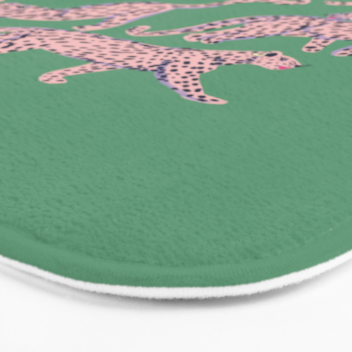 Modern abstract pink leopards in emerald green background  Bath Mat Gallery Image 3