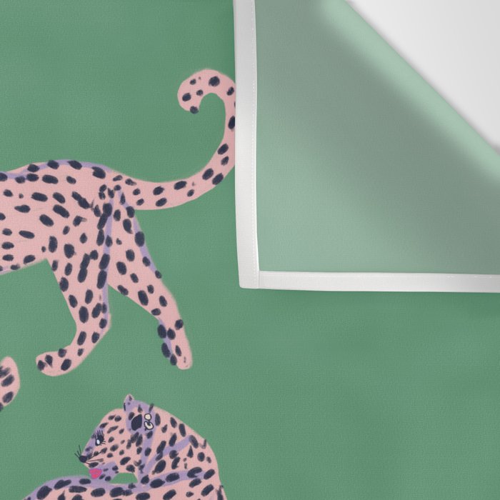 Modern abstract pink leopards in emerald green background  Wall Tapestry Gallery Image 3