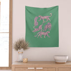 Modern abstract pink leopards in emerald green background  Wall Tapestry Gallery Image 2