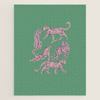 Modern abstract pink leopards in emerald green background  Jigsaw Puzzle Gallery Image 1