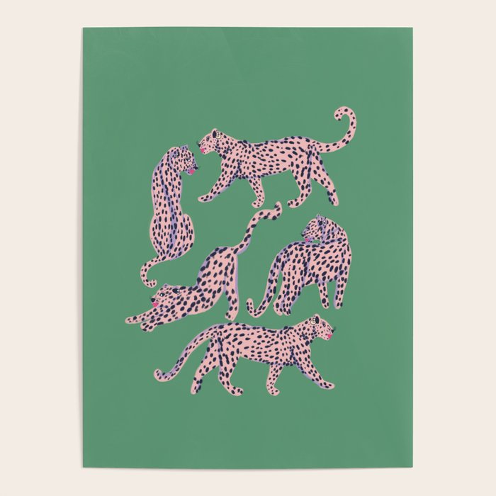 Modern abstract pink leopards in emerald green background  Poster Gallery Image 4