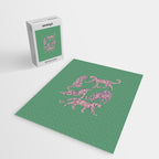 Modern abstract pink leopards in emerald green background  Jigsaw Puzzle Gallery Image 2